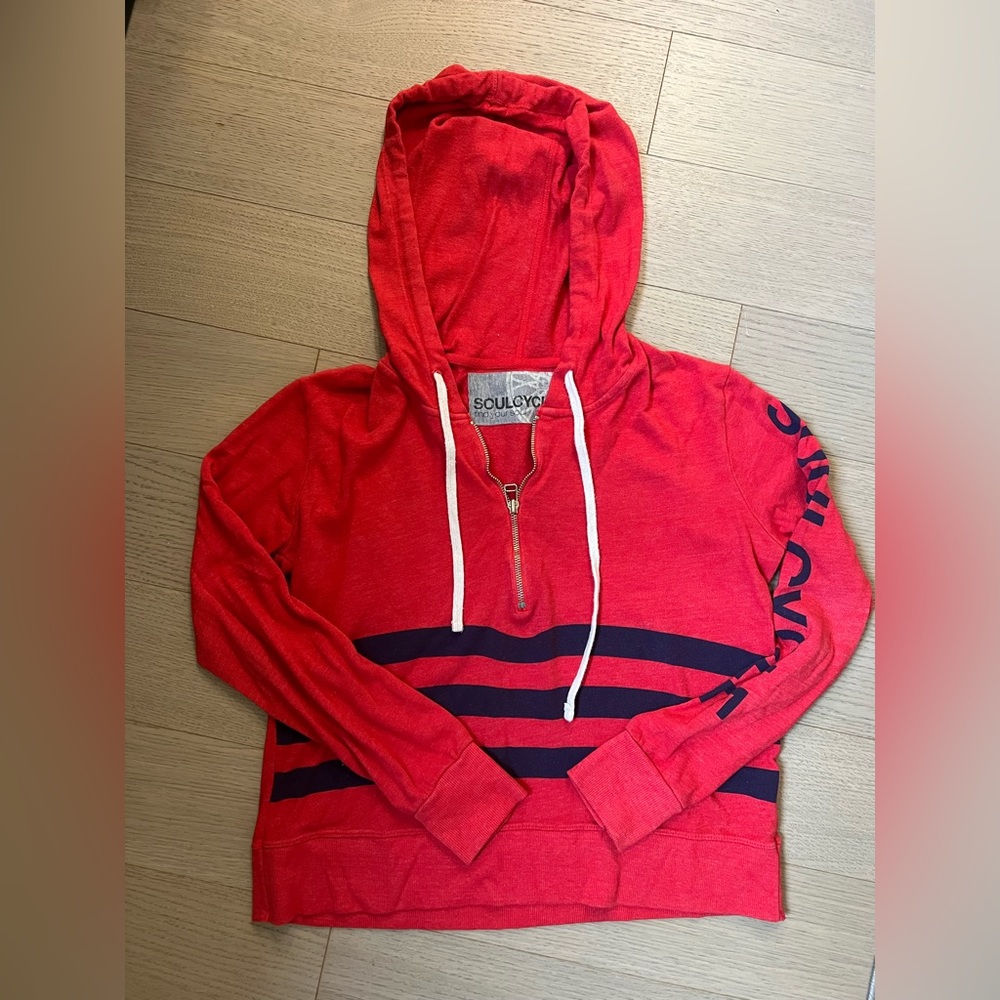 Red SoulCycle half zip hoodie